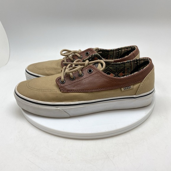 Vans Mens 8 Womens 9.5 Brigata 721356 Brown Leather Canvas Casual Shoes Sneakers - Picture 3 of 10